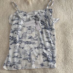 NWT Chelsea and Theodore White & Ground Midnight Toile Ruffle Tank - S